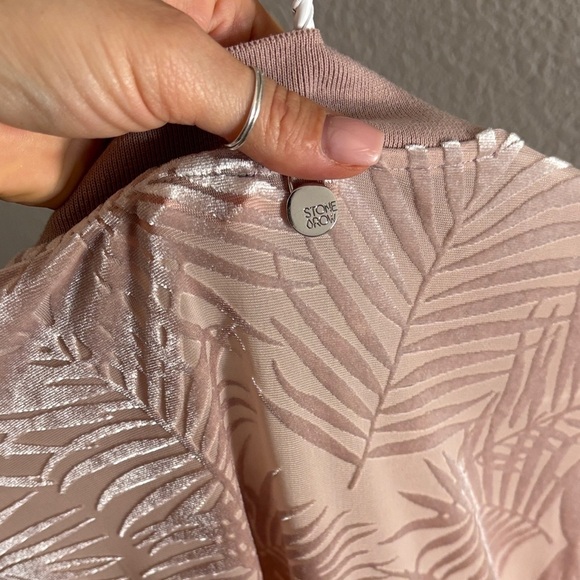 Stone row/volcolm Pink Sheer Leaf Pattern Bomber Jacket/oversized - Picture 5 of 5